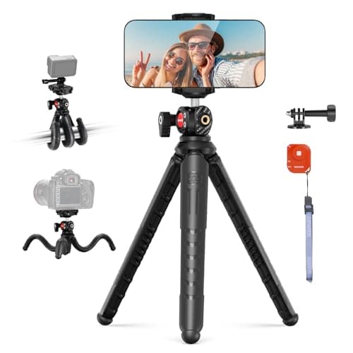 NEEWER Tripod for iPhone with Remote, Mini Flexible Phone Tripod Stand Vlog Selfie Stick with Phone Holder & Action Camera Adapter Compatible with iPhone GoPro Insta360 Samsung Digital Camera, TP35