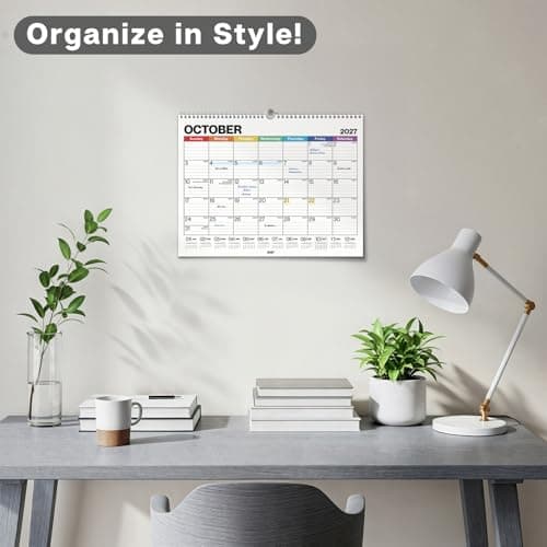 Dunwell 12x15 Wall Academic Calendar 2026-2027 (Colorful), Use July 2026 to December 2027, Large Lined 12 x 15 Monthly Hanging Calendar, Professional Styling for Home Office or School, Premium Paper 9