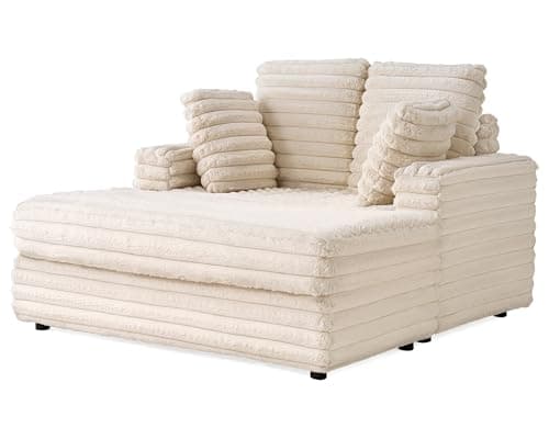 VanAcc 58 Inch Chaise Lounge Indoor, Upholstered Sofa Bed with Throw Pillows and Armrests, Sleeper Chair- Plush Chair Bed for Living Room, Off-White 9