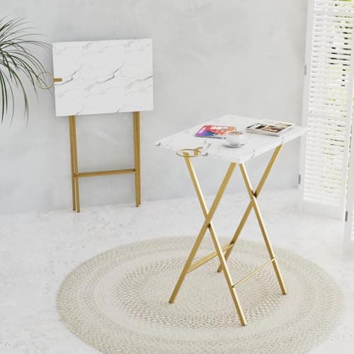 VECELO Folding TV Tray for Eating Set of 2, Portable Dinner/Snack Table with Cup Holder for Couch, Living Room and Small Space, Gold 6