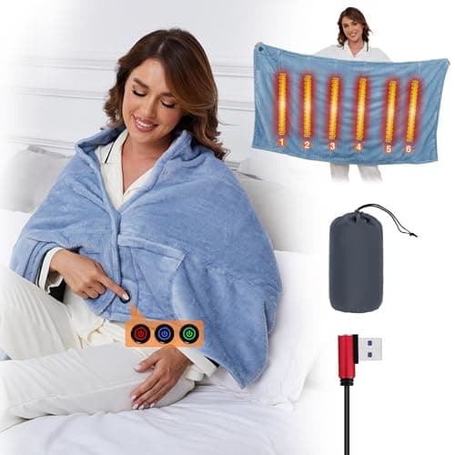 NJDGF Heated Blanket Battery Operated Portable - Electric USB Throw Blanket Cordless for Camping Winter Outdoor Indoor (Blue)