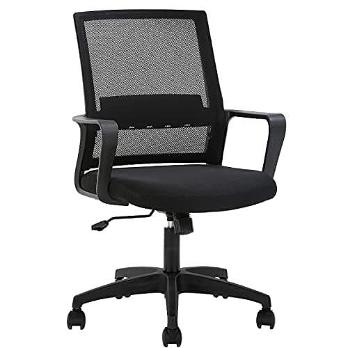 FDW Office Chair Ergonomic Desk Chair Mid-Back Mesh Computer Chair Lumbar Support Comfortable Executive Adjustable Rolling Swivel Task Chair with Armrests,Black