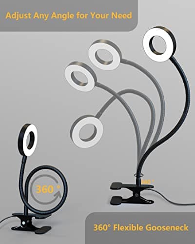 KOTUDAY Clip on Desk Lamp with Clamp for Reading Home Office, 360° Ajustable Clip Light for Bed Headboard, Bedside or Desk with 10 Dimmable Brightness 3 Eye-Care Color Modes 6