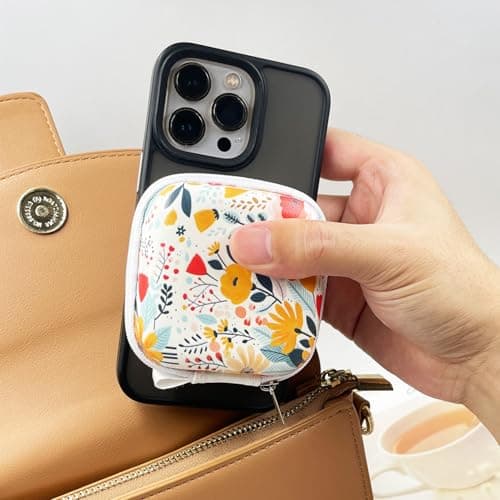 Square Earbud Case Headphone Organizer Ear Bud Case Portable EVA Carrying Box Storage Bag with Carabiner for AirPods Beats Bose Galaxy Buds 3 Data Cable Storage (Blooming Floral) 6