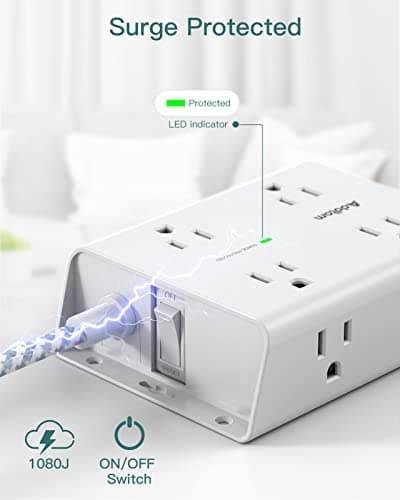 Surge Protector Power Strip - 8 Widely Outlets with 4 USB Ports(1 USB C Outlet), Addtam 3-Side Outlet Extender Strip with 5Ft Extension Cord, Flat Plug, Wall Mount for Dorm Home Office, ETL Listed 5