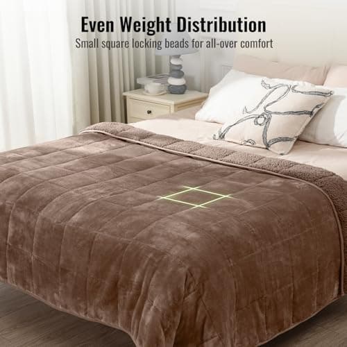 Uttermara Weighted Blankets for Adults Full Size, 12lbs 48x72 inches Blanket with Soft Warm Plush Sherpa Fleece, Washable Thick Heavy Throw for Sleep, Anxiety and Calming, Brown 7