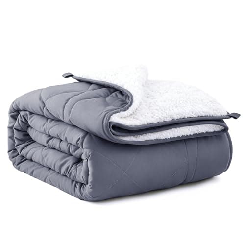 OMYSTYLE Sherpa Reversible Weighted Blanket, Cooling Heavy Blanket for Adults, Reversible Design with Plush Sherpa Fleece and Velvety Brushed, Twin Size(15lbs, 48''x72''), All Season Use, Dark Grey