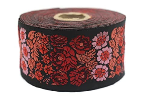 11 Yards Spool 1.96" Floral Red and Orange Woven Trim Jacquard Ribbon Vintage Costume Trims Home Decor 50097-V2