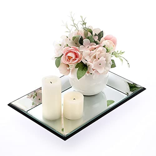 Hipiwe Glass Mirror Makeup Vanity Tray Black Rectangle Perfume Jewelry Trinket Organizer Coffee Table Centrepiece Decorative Dresser Bathroom Storage, 11.9x7.9 inch 9