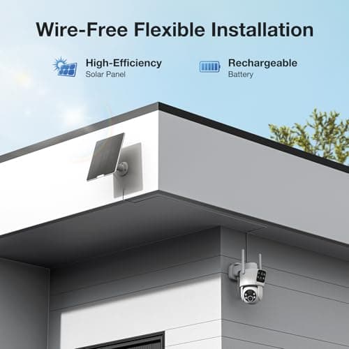 TKENPRO Dual Lens Solar Security Cameras Wireless Outdoor, 2K Full HD Video, 360° View Pan/Tilt Home Security Camera with Color Night Vision, Easy to Install, PIR Alarm, 2.4GHz WiFi 6