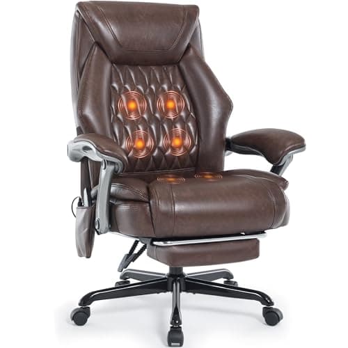 Massage Office Chair with Heating Function & Footrest & 6-Point Vibration, Ergonomic Executive Reclining Desk Computer Chair with Padded Seat, Classic Brown
