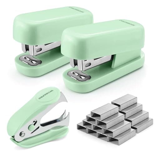 WORKPRO Small Stapler with Staples, Green Stapler Set Includes Two Mini Staplers, One Staple Remover, 2000 Standard Staples - Cute Staplers for Desk with Non-Slip Base, Lock Design, Portable