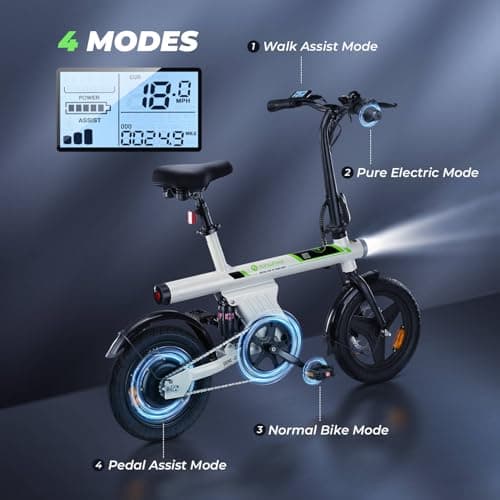 isinwheel U1 Electric Bike for Adults 750W Peak Motor, 20 mph Folding Ebike, 14" Adults Electric Bicycles with Smart Uphill, 280.8Wh Battery, 25 Miles PAS Range, Mini E Bikes for Adult and Teens 6
