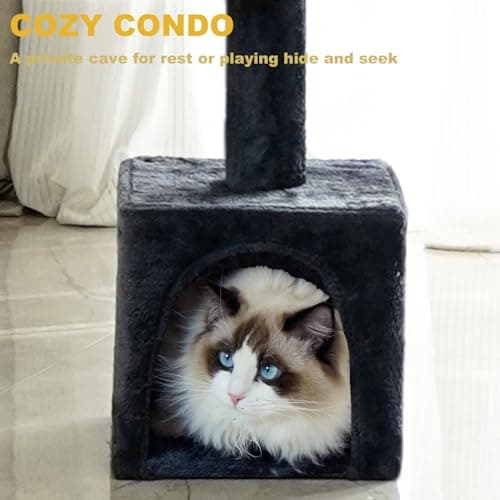 NEGTTE Cat Tree Floor to Ceiling Cat Tower with Adjustable Height, Cat Climbing Activity Center with Cozy Condo& Hammock, Platforms and Dangling Balls for Indoor Cats (Dark Gray,007) 8