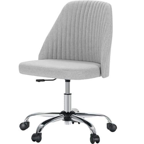 DUMOS Office Desk Chair, Modern Cute Rolling Vanity Swivel Task Chairs with Wheels, Comfortable Back Seat Armless for Home, Bedrooms, Office, Study, Student, Adults, Make-up, Dressing Room, Light Grey