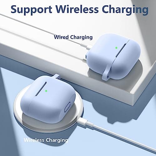 SNBLK Compatible with AirPods 3rd Generation Case Cover 2021, Soft Silicone Shock-Absorbing Protective AirPods 3 Case Skin with Keychain, Support Wireless Charging, Front LED Visible, Light Blue 5