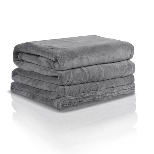 SUNNY HEAT Electric Heated Blanket 62”x84” Coral Fleece Twin Size with 4 Heating Settings and 10 Hours Auto-Off, Machine Washable and Made with Skin-Friendly Materials-Light Grey
