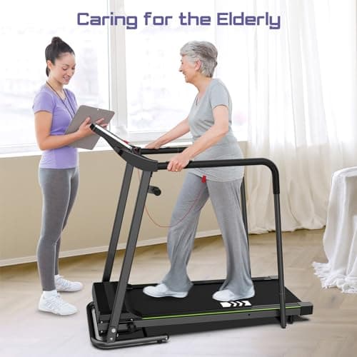Rellysport Walking Treadmill for Seniors with Handrails - Recovery Fitness Exercise Machine for 300lbs Capacity, Foldable Treadmills for Home with Heart Rate Monitoring, Holder for Phone & Cup 8