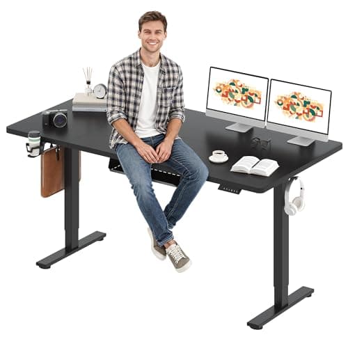 SANODESK Electric Standing Desk 71 x 32 Inches Height Adjustable Stand Up w/6-Button Controller Ergonomic Computer Desk with Splice Board for Home Office, Black Frame + Black Tabletop
