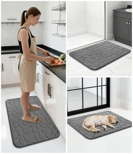 YIHOUSE Bathroom Mat Rug, Memory Foam Bath Mat, Non-Slip Bathroom Floor Mats, Cobblestone Bath Mats Absorbent Bath Rugs Washable Quick Dry (17x24,Dark Gray) 8