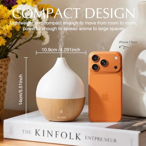 SALKING Essential Oil Diffuser, 100ml Small Aromatherapy Diffuser with Auto Shut-Off Function, Ultrasonic Diffusers for Essential Oils, Cool Mist Humidifier with Warm White Lights, for Office Home 5