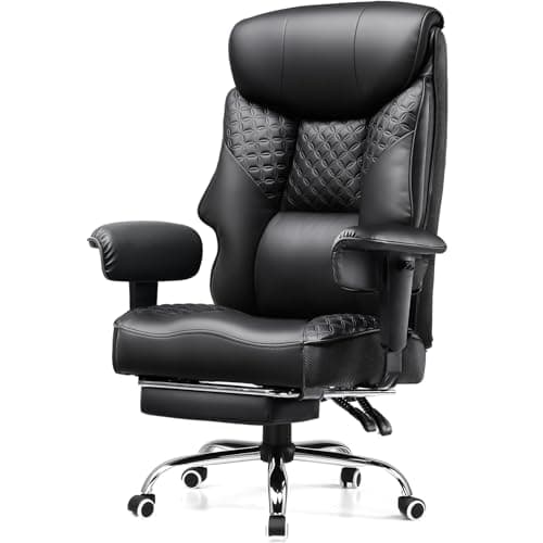 GTPLAYER Big and Tall Office Chair 400lbs High Back Computer Gaming Chair with Ergonomic Lumbar Support &Pocket Spring Cushion for Lower Back Pain Relief, Leather Executive Chair with Foot Rest, Black