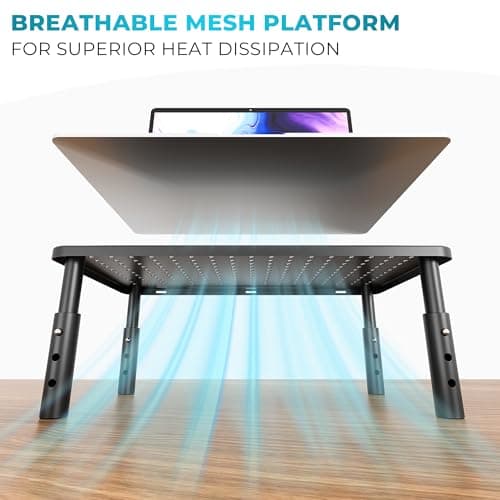 BONTEC Monitor Stand 2 Pack Height Adjustable Metal Riser with Pen Holder, Black, 14.5” x 9.1”, Ergonomic Desktop Stand for Computer, Printer, Laptop, Adjustable Desk Riser with Cable Management 5