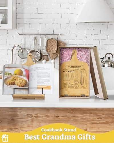 IKEDAS Bamboo Cookbook Stand, Sturdy Cook Book Holder, Recipe Book Holder with Measurement Conversion Chart, Cookbook Stand for Kitchen Counters, Essential Accessories for Holding Cookbooks 5
