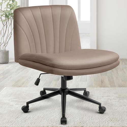 Orange Factory Criss Cross Chair with Wheels Comfy Wide Vanity Desk Chair Dual Base Leather Armless Adjustable Swivel for Home Computer Task (Brown)