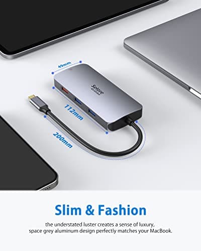 USB C Adapters for MacBook Pro/Air, Selore 9 in 1 USB C Hub with 4K HDMI, 2 * 10Gbps USB-C 3.1 GEN2 Port, 1Gbps Ethernet, USB 3.1 10Gbps Data Ports, 2*USB 3.0 dongle for Dell, HP and More 7