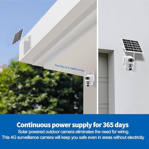 CowWolf No WiFi Security Camera, 4G LTE Cellular Security Camera, 2K Solar Cellular Cam HD Dual Lens 360° Pan Tilt, Color Night Vision, PIR Motion Detection, IP66 Waterproof with Pre-Installed SIM 8