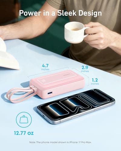 Anker Power Bank, 20,000mAh 30W Max Fast Portable Charger with Built-in USB-C and MFi Certified Lightning Cables, USB-C&A, Battery Pack for iPhone 17/16/15/14 Series, MacBook, Galaxy 7