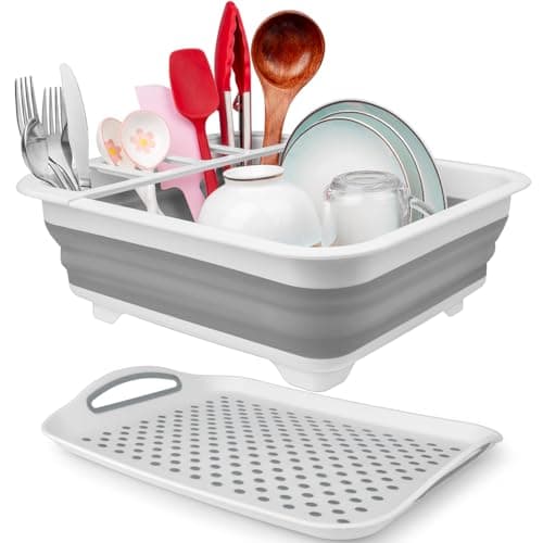 Collapsible Dish Drying Rack Portable Dish Drainers for Kitchen Counter with Drainboard, Kitchen Sink Organizer Basket RV Accessories Camper Storage and Organization Dish Rack Over Sink Drying Rack