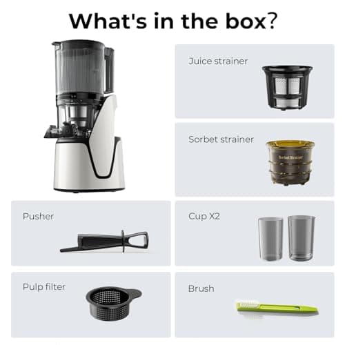 EanOruus Juicer Machines, 3-in-1 Cold Press Juicer with 6.5" Extra Large Chute, 100oz Large Capacity, AC Motor, Makes Juice, Nut Milk & Sorbet, Bright White 14