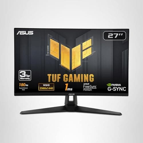 ASUS TUF Gaming 27” 1440P HDR Monitor (VG27AQ3A) – QHD (2560 x 1440), 180Hz, 1ms, Fast IPS, 130% sRGB, Extreme Low Motion Blur Sync, Speakers, Freesync Premium, G-SYNC Compatible, HDMI, DisplayPort 13