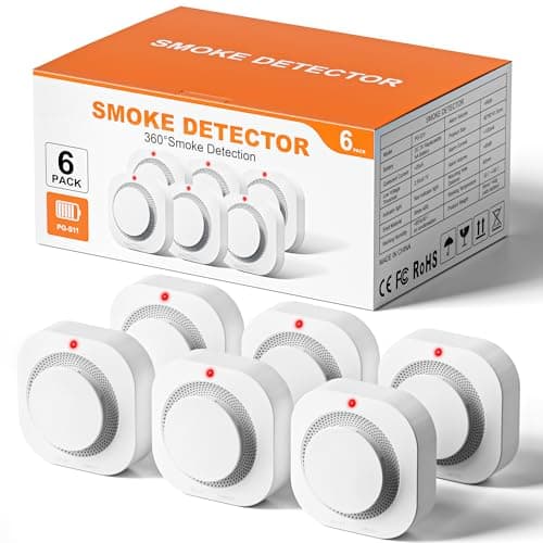 Hilmon Smoke Alarm Fire Detector,Battery Operated Photoelectric Smoke Detector with Test Button and Low Battery Warning, Fire Alarms Smoke Detectors for Home, 6 Pack