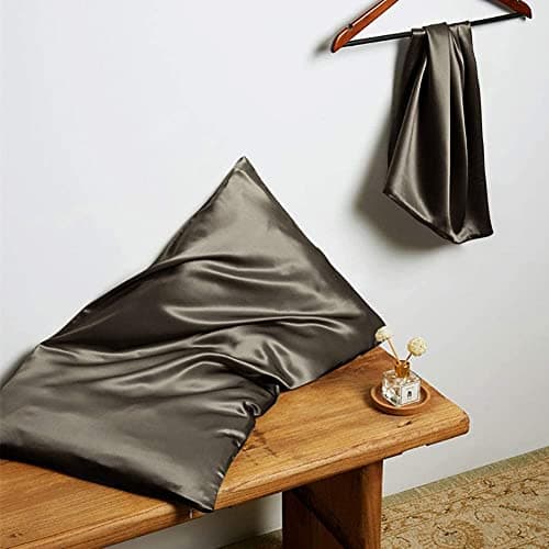 THXSILK Silk Pillowcase 22 Momme Pure Mulberry Silk Pillowcases with Hidden Zipper Soft Breathable Pillow Cover for Hair and Skin King, Charcoal
