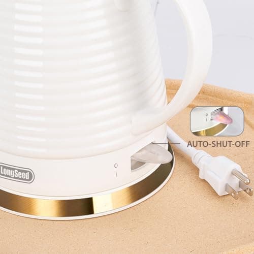 LONGSEED 1.26 Quarts Ceramic Electric Kettle with Infuser & Cups Kit, Boil Water Teapot, Boil-Dry Protection Auto Shut-off, Detachable Swivel Base, 1000W Fast Boiling for Tea and Coffee 6