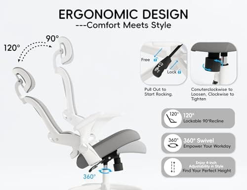 TRALT Office Chair - Ergonomic Office Chair with Back Support, Computer Chair - Home Office Desk Chairs, 330lbs Wide Seat Big and Tall Office Chairs with Headrest, Comfy Desk Chairs (Grey) 6