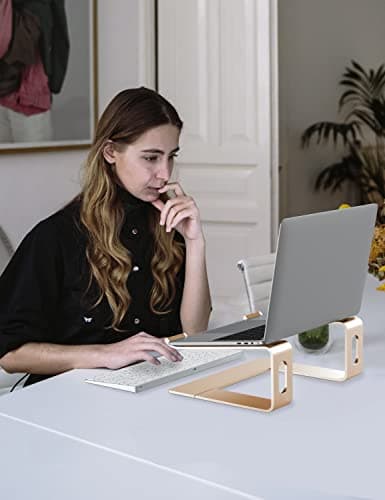 ALASHI Laptop Stand for Desk, Aluminum Computer Riser, Ergonomic Notebook Holder, Detachable Metal Laptops Elevator, PC Cooling Mount Support 10 to 15.6 Inches Notebook, Gold 6