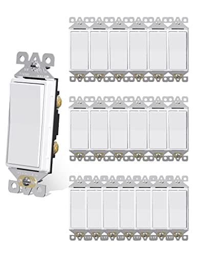 AIDA 20 Pack Light Switch Single Pole Light Switch Square Rocker Switch Decorative Switches White, 15 Amp Self-grounding Electrical Light Switches, Residential Grade, UL Listed Glossy White