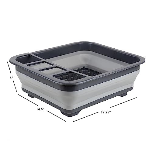 Home Basics Silicone and Plastic Easy Storage Collapsible Dish Rack with Cutlery Holder (Grey) 7