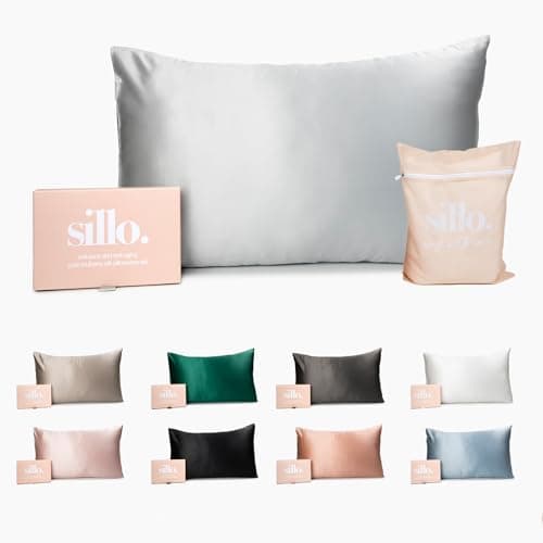 Sillo Silk Pillow Cases 2 Pack - 22 Momme Mulberry Silk Pillowcases for Hair and Skin, Anti Acne Pillow Case, Hypoallergenic Silver-Infused, Envelope Closure, Queen (Silver)