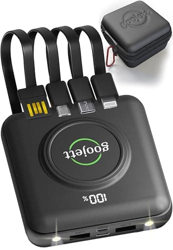 goojett 5-in-1 Wireless Portable Charger: 4 Built-in Cables, USB-C 10000mAh Digital Display + Flashlight, Power Bank - External Battery Pack Compatible with iPhone, Samsung, iPad. Batería Portátil. 8