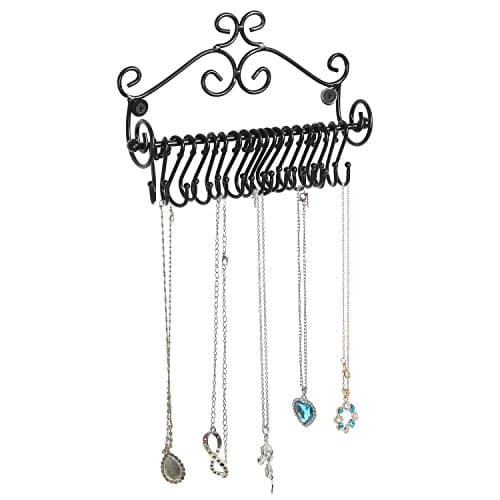 MyGift Jewelry Organizer - Wall Mounted Black Metal Scrollwork Design Necklace Holder Jewelry Display Storage Rack with 20 Hanging S-Hooks 7