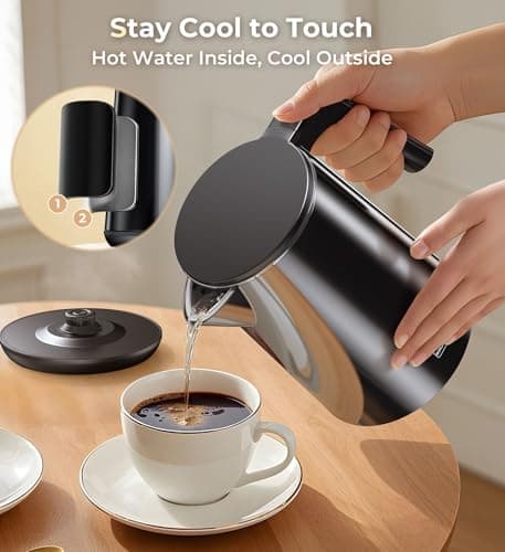 Electric Kettle 1.0L 1200W, 7 Temp Settings, 4H Keep-Warm, Fast-Boil Stainless Steel Electric Tea Kettle, 120V Water Boiler with Auto-Shut Off, Cool Touch PP Exterior for Home Office, Black 6