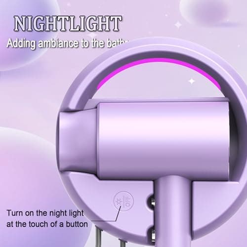 110V Hotel Wall Mounted Hair Dryer for Bathroom（with Night Light） Professional Styling HairDryer for Salon【Blue Light Negative Ions】 Fast Drying Restroom Blow Dryer，Matte Texture - Pearly White 6