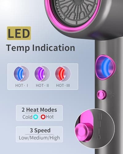 Dxliwky Professional Hair Dryer,1875 Watt High-Speed Ionic Blow Dryer with Diffuser/Concentrator/Comb Nozzle,LED Temp Display,Intelligent Temp Control,Low Noise for Home Salon Travel (Silvery) 5