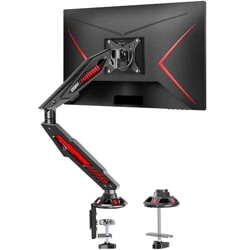 MOUNT PRO Single Gaming Monitor Stand - Mechanical Spring Display Mount, Adjustable Gaming Monitor Arm with C Clamp and Grommet Mounting Base - Fits for Computer Screen up to 32”, VESA 75x75, 100x100