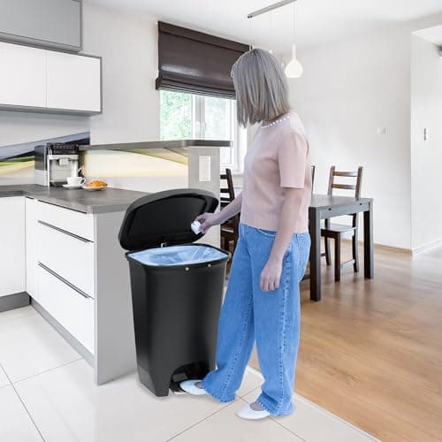 Glad 13 Gallon Trash Can | Plastic Kitchen Waste Bin with Odor Protection of Lid | Hands Free with Step On Foot Pedal and Garbage Bag Rings, Black 8